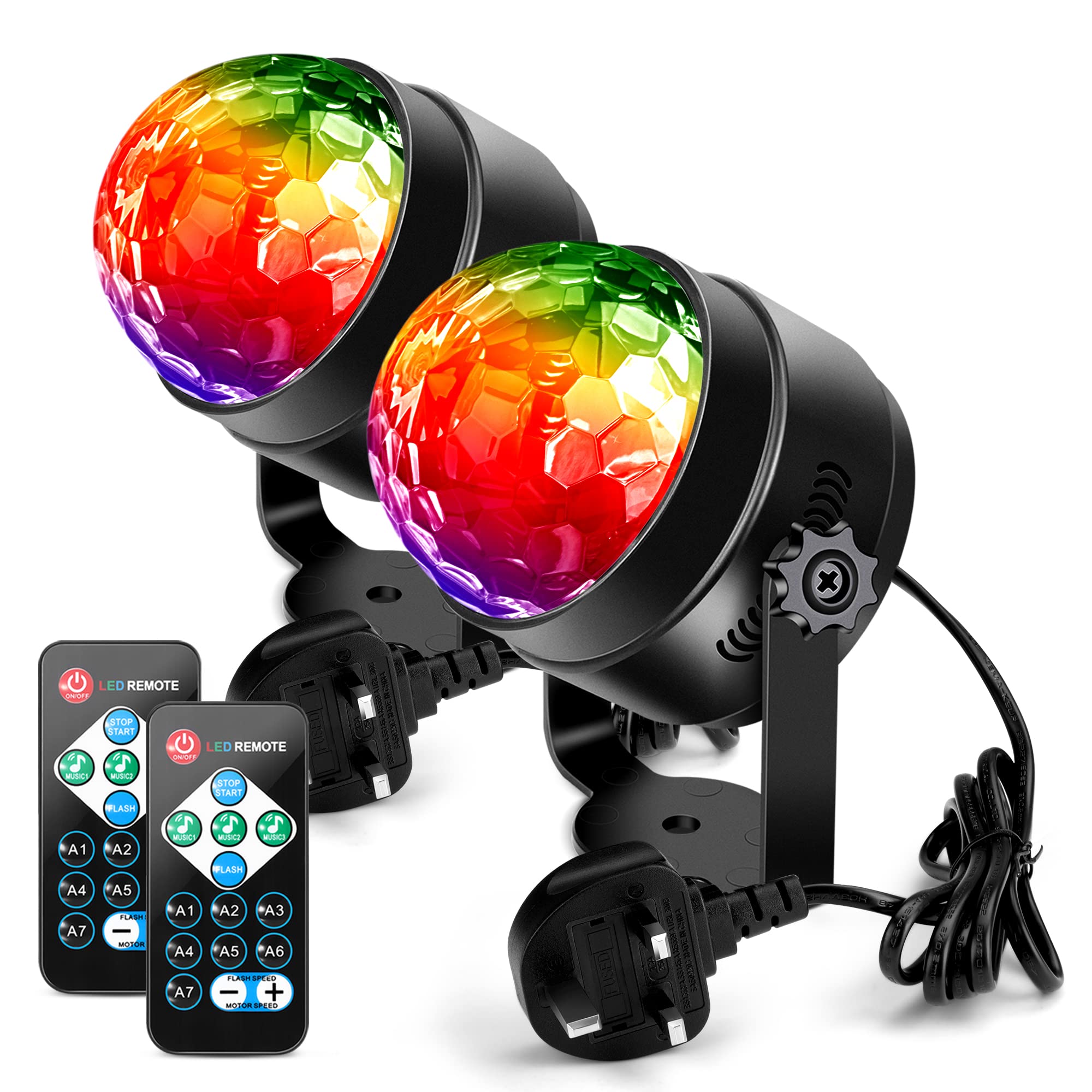 Disco Lights Disco Ball,Litake 2 Pack Party Lights Remote Control DJ Stage Lights 3W 3 Colours 7 Mode Sound Activated Strobe Lighting for Xmas Party Pub Wedding Club Show