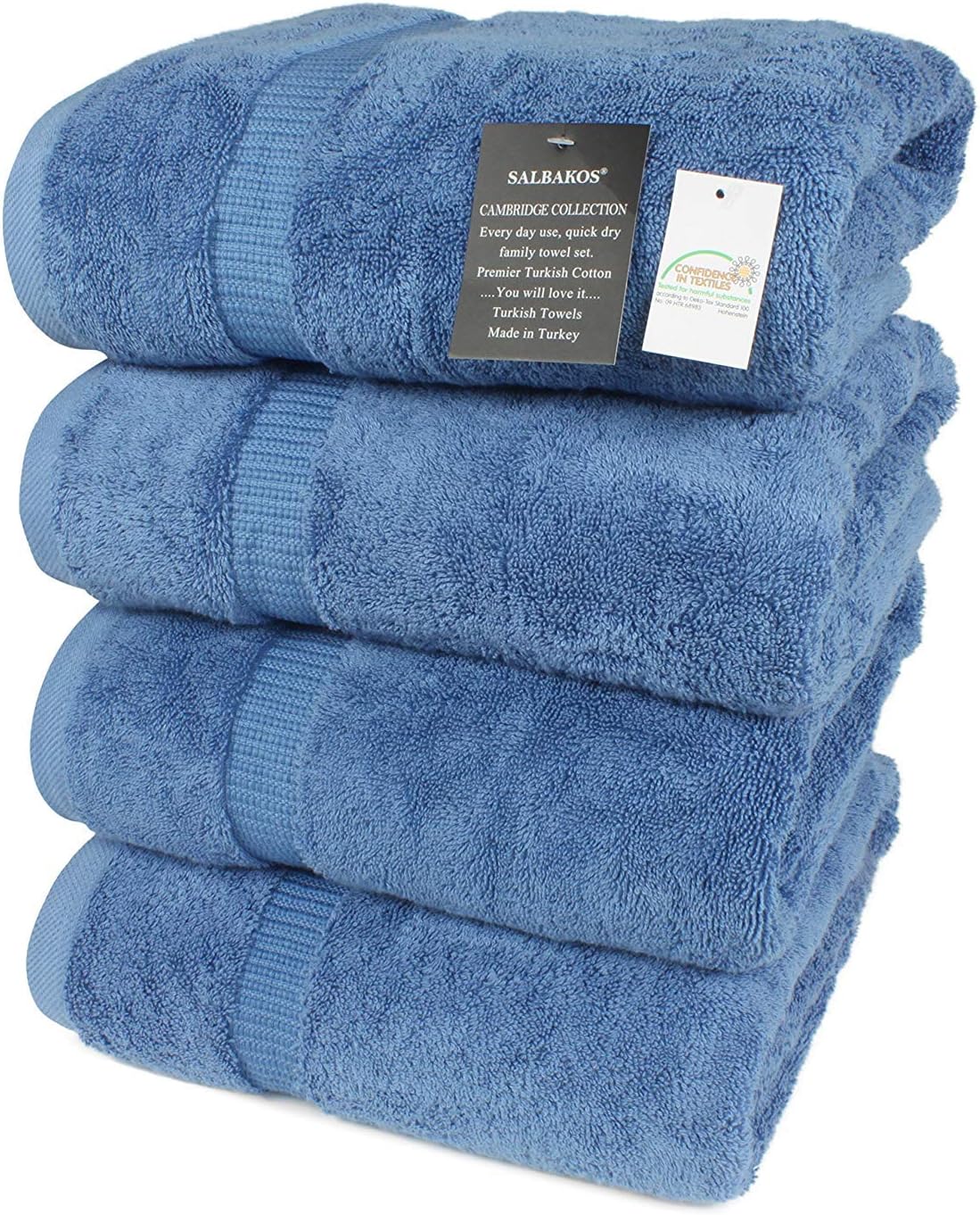 SALBAKOS Turkish Cotton Large Bathroom Hotel Towel Set - Shower | Toallas De Baño, 700 GSM, 27 by 54 Inch, Pack of 4, Blue: Kitchen & Dining