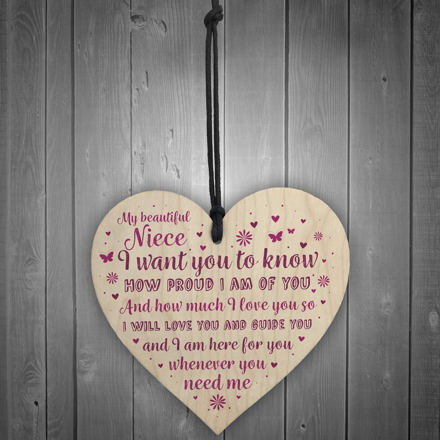 Red Ocean Niece Gifts From Auntie And Uncle For Christmas Birthday Handmade Wooden Heart Hanging Plaque Keepsake - Image 3