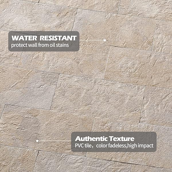 OYASIMI 20 SHEET PEEL AND STICK BACKSPLASH TILE,BEIGE STONE MIXED METAL PVC MIXED METAL STICK ON BACKSPLASH WALL TILES FOR KITCHEN, BATHROOM, LAUNDRY ROOM