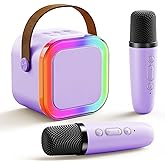 Mini Karaoke Machine for Kids: Voice Changer Bluetooth Karaoke Speaker with 2 Wireless Microphones - Birthday Gifts for 4 5 6 7 8+ Year Old Girls