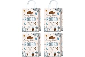 YanZonic My 1st Rodeo Birthday Decorations Boy - 16 Pcs Cowboy Party Favor Bags, My First Rodeo Party Favors, Cowboy Goodie Candy Party Bags, Cowboy Party Decorations for Casual, Bule, Brown