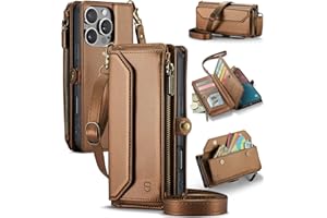 Strapurs Wallet Case Compatible with iPhone 16 Pro Max 6.9" RFID Blocking 10-Card Holder Soft PU Leather Magnetic Snap Shoulder Strap Zipper Pocket Phone Case Fit for iPhone 16 Pro Max - Brown