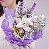 YSHomy Crochet Flowers, Crochet Flower Bouquet with Crochet Lily, Lavenders, Puff Flowers for Mom and Girl Friends, Home Decor, Wedding Bouquet, Graduation Gifts, Get Well Gift