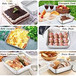 P&P CHEF Square Baking Cake Pan with Lid, Stainless
