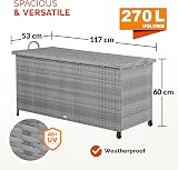CASARIA 270 Litre Polyrattan Storage Box with Wheels Grey 117x53x60cm view 2