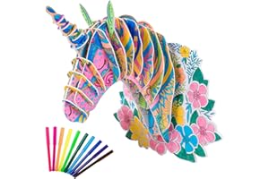 Hautton 3D Coloring Puzzle, Creative DIY Painting Puzzle Set Toy with 10 Coloring Pens, Fun Arts Crafts Gift for Kids Age 3 4 5 6 7 8 9 10 11 12 -Hornhorse