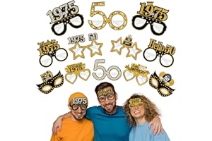 Turypaty 24Pcs 1975 50th Birthday Paper Glasses Decorations for Men Women - Black Gold Happy 50th Birthday Paper Eyeglasses Photo Props, Vintage 1975 Fifty Years Old Birthday Party Supplies
