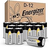 Energizer Alkaline Power D Batteries 12 Count (Pack of 1), Long-Lasting Alkaline Size D Batteries