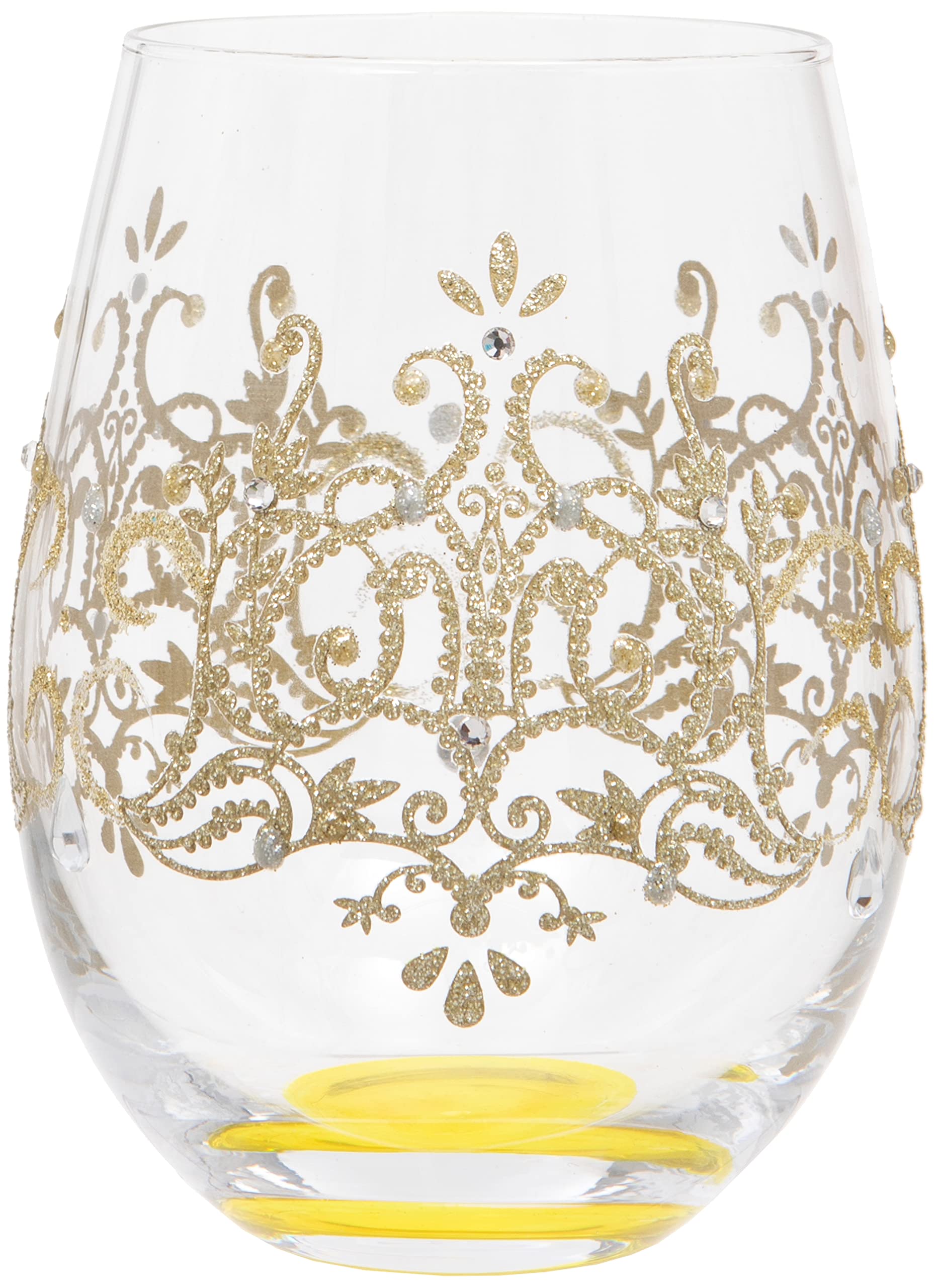 Hand Painted Gold Regal Damask Pattern Stemless Wine Glass, 530ml, Gift Boxed — image 1