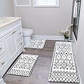 HEBE Bathroom Rug Set - 3 Piece Non Slip Shower Mats with U-Shaped Toilet Mat, Absorbent Microfiber Bath Mats for Bath Rugs, Washable Shaggy Floor Carpet