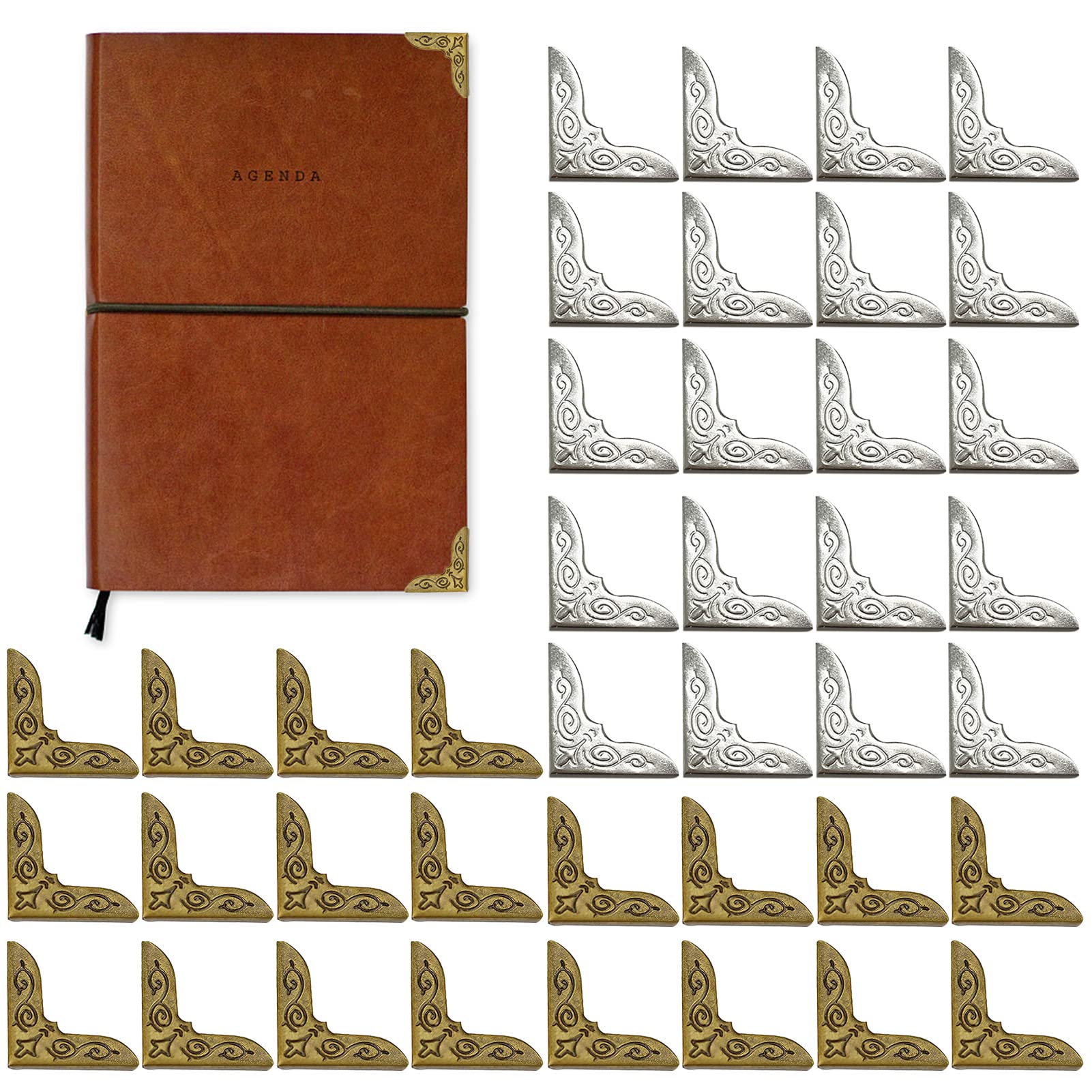 XPOOP 40 Pcs Vintage Bronze Book Corner Protectors Retro Metal Protection Corner Vintage Guard Edge Cover Corner Decorative Protector Notebook File Corner Decorative Accessory