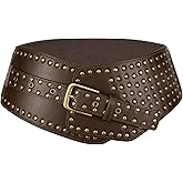JASGOOD Women Elastic Wide Belt Vintage Studded Stretchy Waist Belts for Dress Pants