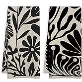 WOTYPU Abstract Boho Beige and Black Floral Kitchen Towels, Groovy 70s Retro Boho Flower Dish Tea Towels, Mid Century Modern Neutral Botanical Decorative Hand Towel for Bathroom, 16x24 Inch Set of 2