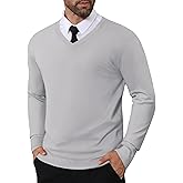 CRYSULLY Men's V Neck Sweater Knitted Pullover Casual Soft Lightweight Long Sleeve Dress Sweater
