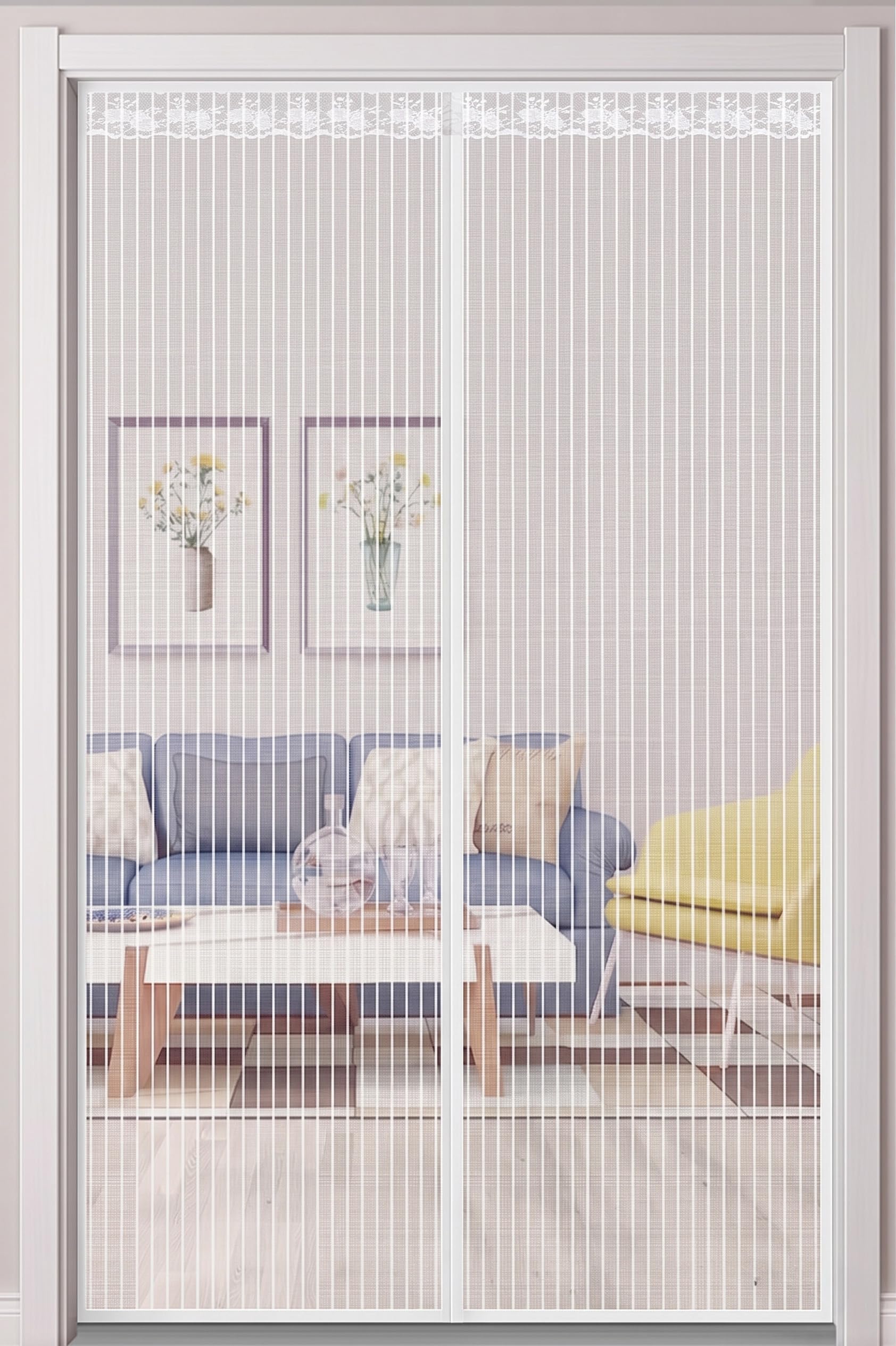 Magnetic Fly Screen Door, Rainberg Heavy Duty Bug mesh Curtain with Powerful Magnets and Full Frame Magic Tape, Insect Protection Door no Gap, Keep Bugs Out. (White, 110 x 220 cm)