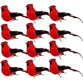 Cartanfill-Cardinal Clip On Christmas Tree Ornament Decorations, Set of 12, Red Feather Birds (Red D)