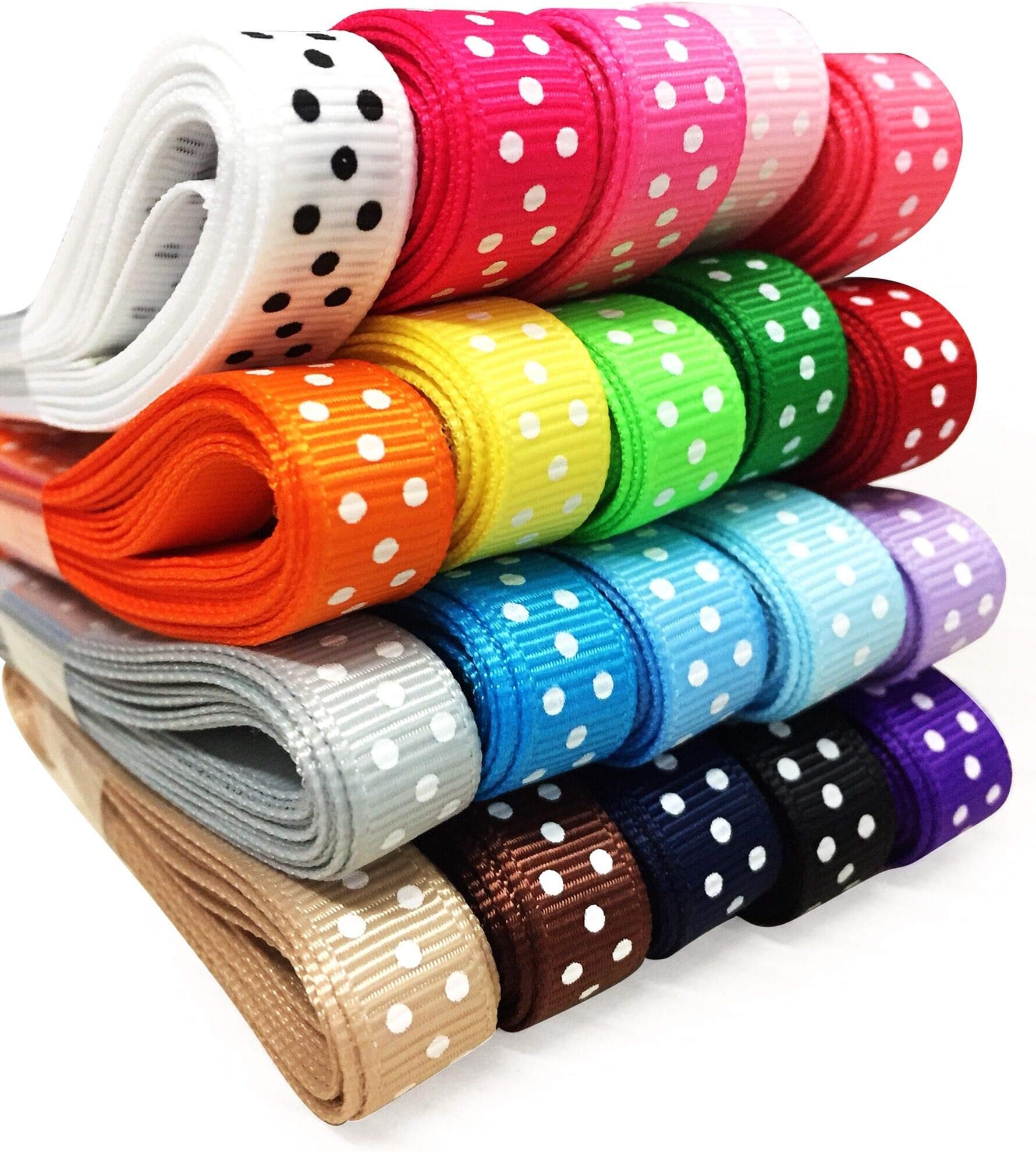 YAMA Polka Dot Grosgrain Ribbons Set - 3/8'' 40 Yards for Christmas Gift Ribbon Wrapping, Hair Bow Accessories DIY, 20x2yd Swiss Dot Fabric Ribbon