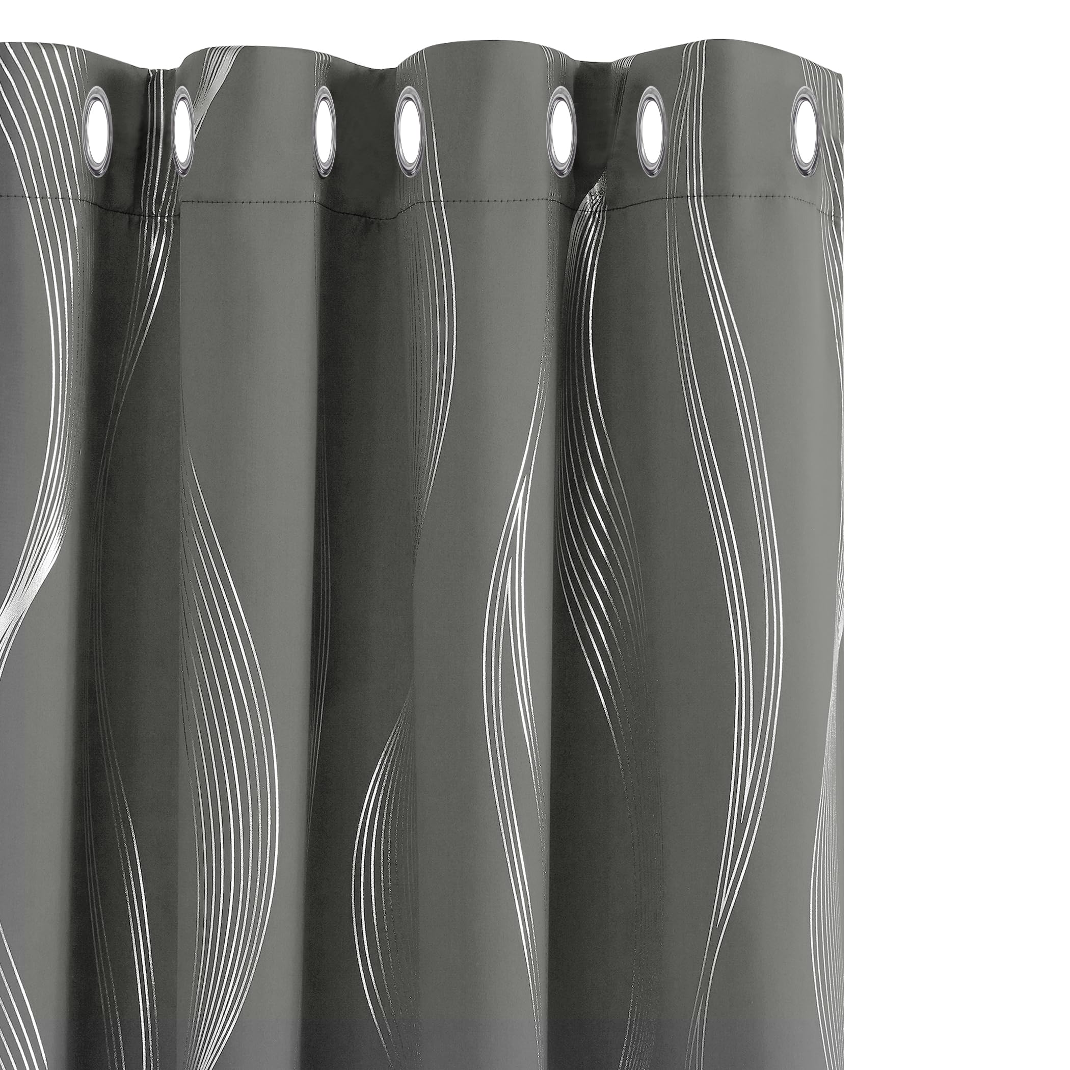 Deconovo Grey Blackout Curtains for Living Room 72 Drop Silver Wave Line Foil Printed Blackout Thermal Insulated Eyelet Curtains for Baby Nursery 52 x 72 Inch Light Grey Two Panels