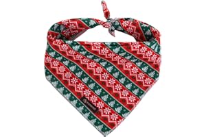 DOGWONG Christmas Dog Bandana, Cotton Washable Soft Dog Scarf Red Green Strip Christmas Tree Dog Bib Scarf Boy Girl Bandana Square Adjustable Dog Bandanas for Small Medium Large Dogs