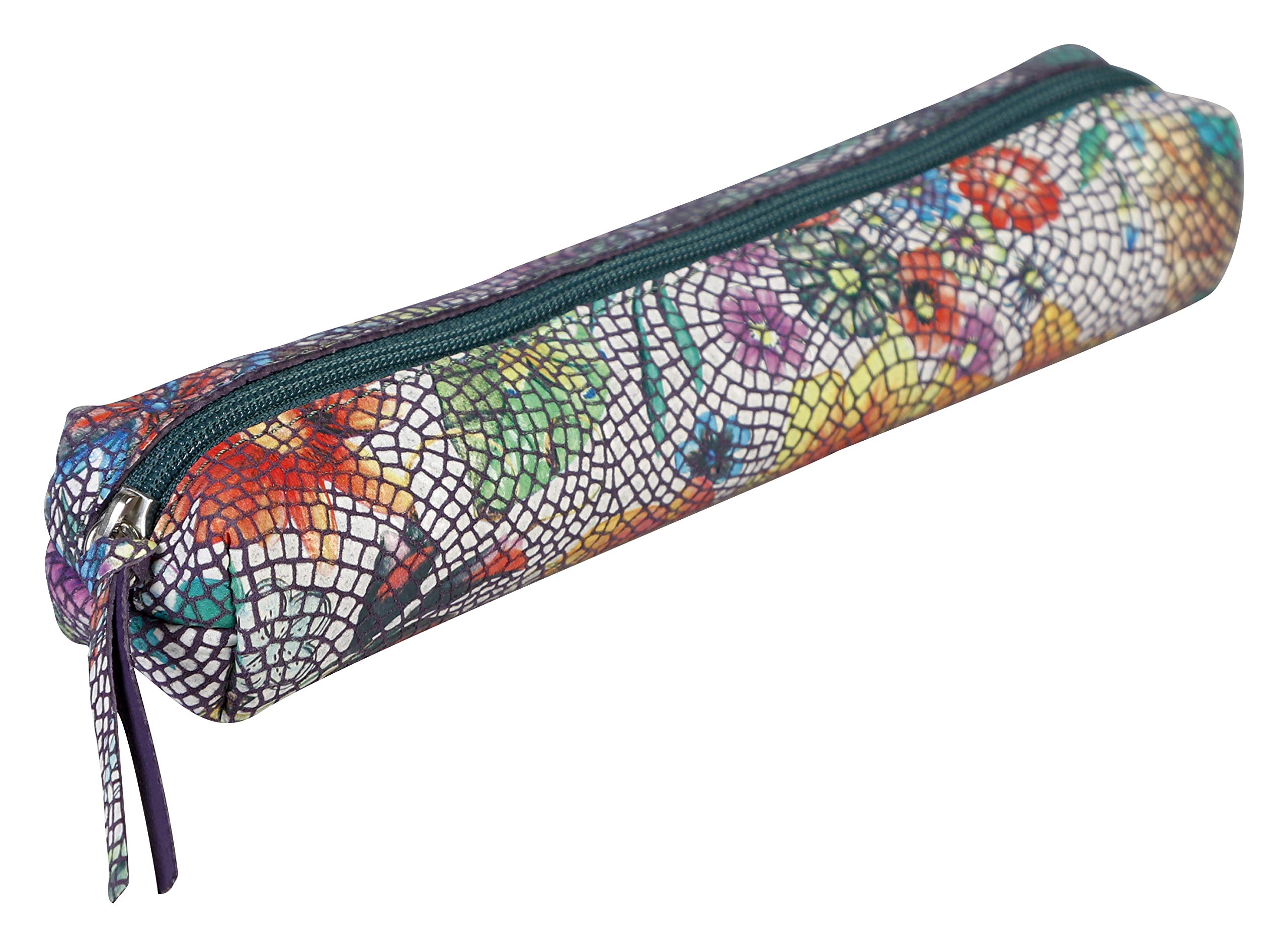 Clairefontaine 410099C - One Small Pencil Case Slim Céleste - Dimensions: 19.5x2.5x4 cm - Made of Genuine Lambskin - Snake-effect Flowers Motif colour