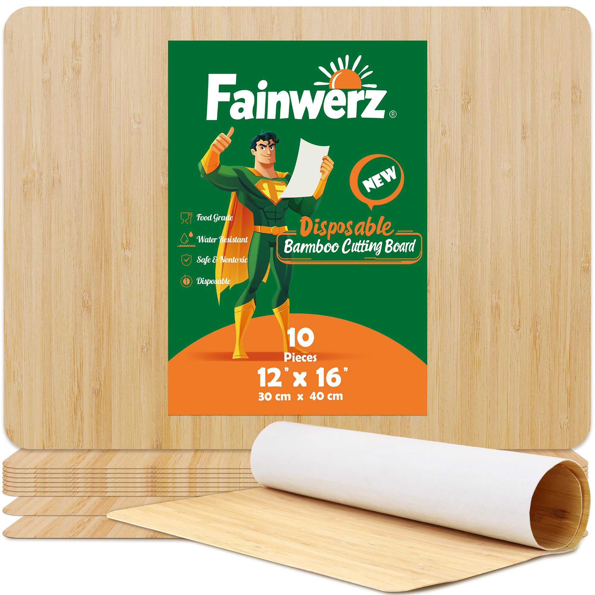 Photo 1 of Fainwerz Disposable Bamboo Cutting Boards,Easy Cutting Sheets for Kitchen & Commercial Use,Flexible,Bpa-Free & Non-Toxic Cutting Mats,12x16 inches,10 Pieces