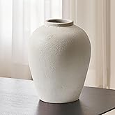 LB2 White Ceramic Large Vase, 12.7" Tall Zen Style vase, Terra Cotta Pitcher, Distressed Farmhouse Decor, Pottery Decorative Flower for Home Decor