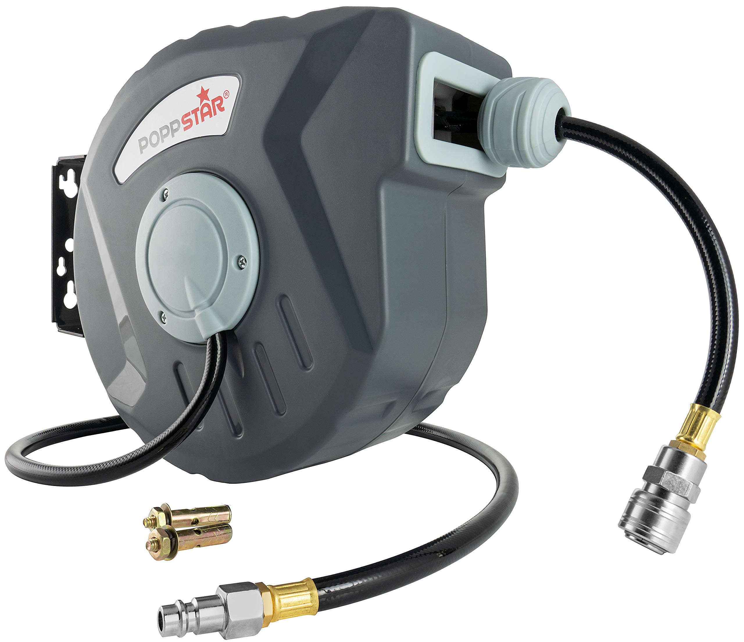 Poppstar Automatic Compressed air Hose Reel (Length 10m + 1m, Inner Diameter 5/16"(8x12mm), 3/8" BSPT Connector), Retractable auto Rewind Tool for Compressed air Hose
