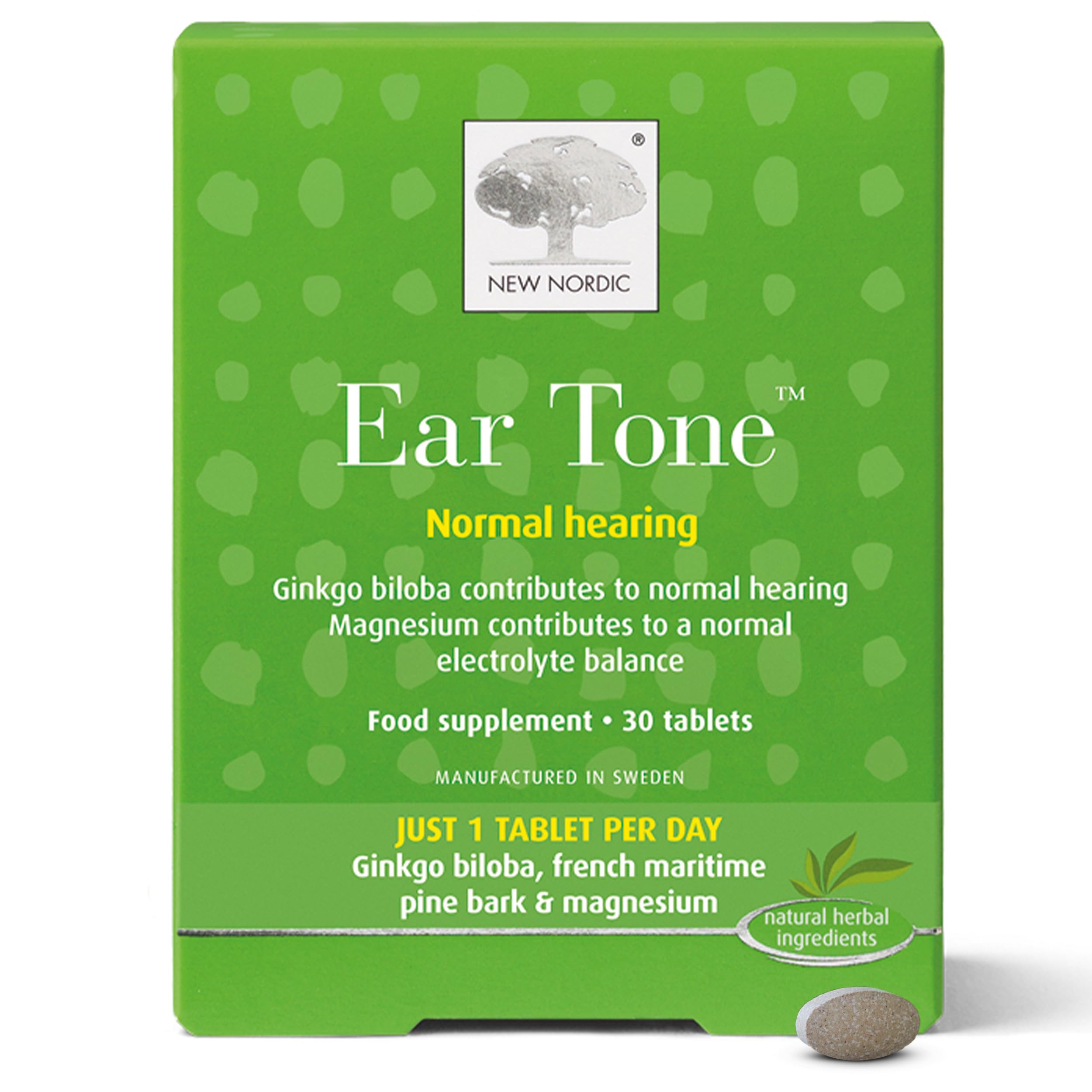 New Nordic Ear Tone, Supports Normal Hearing, with Ginko Bilboa and Magnesium for Electrolyte Balance, 30 Tablets