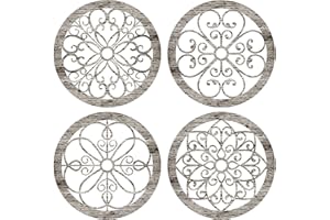 Yulejo 4 Pieces Thicken Rustic Wall Decor Modern Farmhouse Wooden Hollow Carved Design Wall Art for Living Room Bedroom Hallway Decor Office Kitchen Wall Decoration (Cute Style)