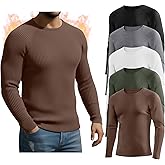 Oakgarden 5 Pack Men's Cotton Thermal Shirts Long Sleeve Ribbed Crewneck Tops Slim Fit Underwear Winter Base Layer Multipack