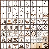60pcs Runes Stencils for Painting on Wood Burning Patterns Tree of Life Stencils Nature Stencil Tree Paint Template on Art Craft Canvas Wall Fabric Rock (60runes)