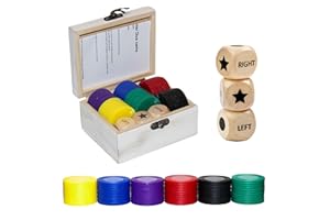 Aikgidtt Left Right Center Dice Game Set - 3 Wooden Dice & 72 Chips in Wooden Box | Portable Travel Party Game for Family, Friends, Adults (White)