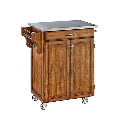 Create-a-Cart Warm Oak Kitchen Cart with Stainless Steel Top