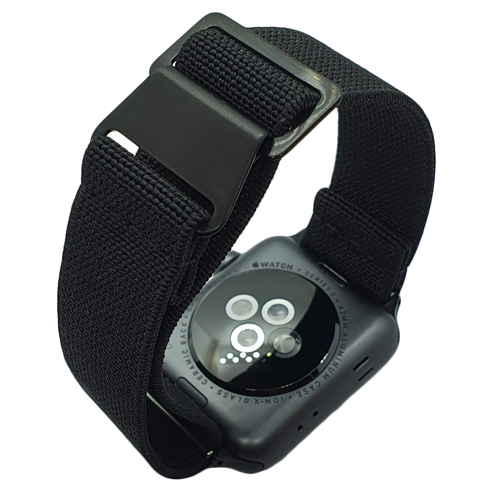 Max French Marine Nationale Elastic Watch Strap Compatible with Apple iwatch Series 9 8 7 6 5 4 3 2 1 Ultra Nylon Navy Divers Parachute Band (Large - 42mm/44mm/45mm, Black)