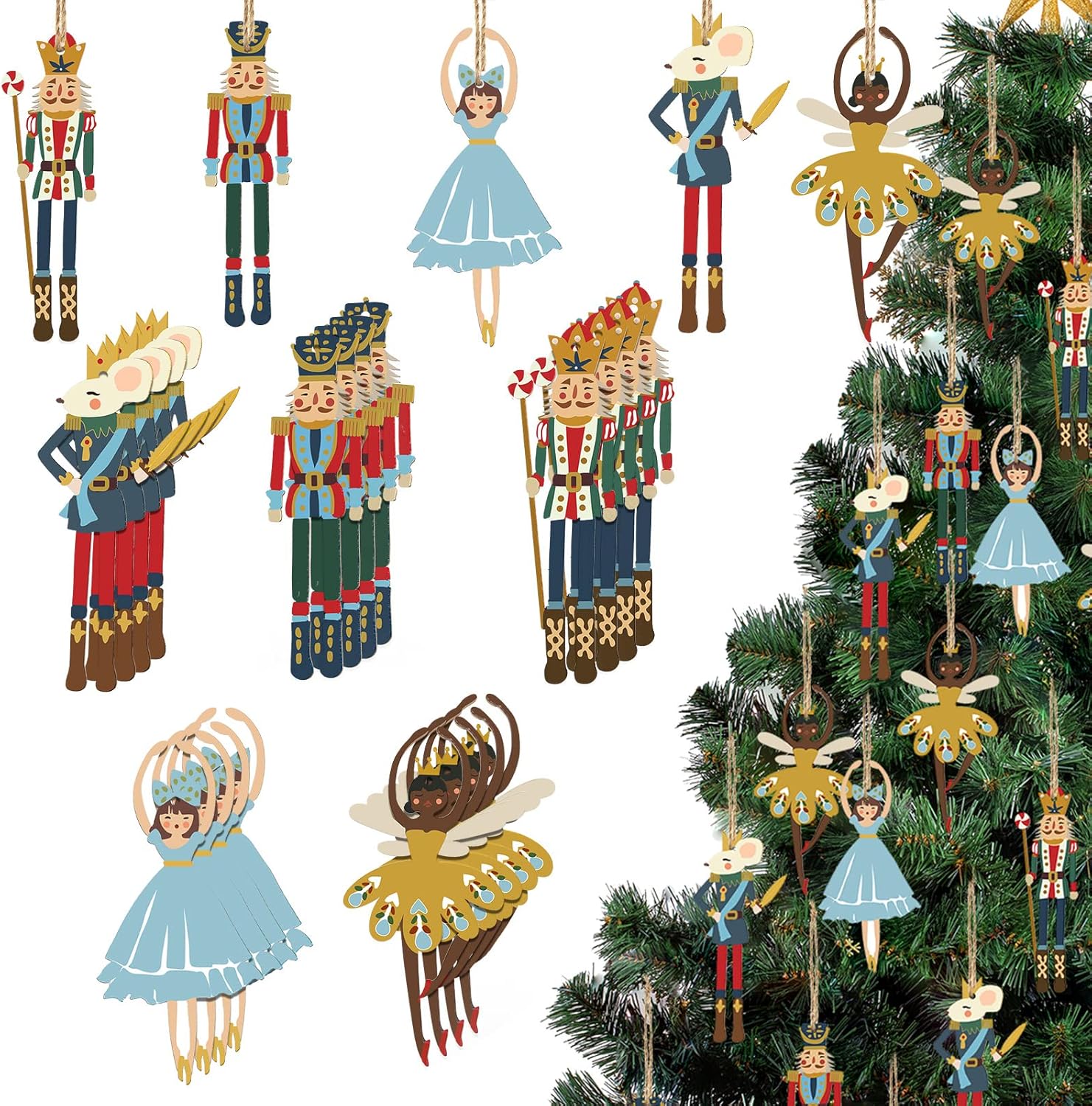 Nutcrackers - Christmas Nutcracker Ornaments Decorations Hanging Nutcracker Ballet Gifts Wooden Mini Girls Princess Ballet Mouse King Soldier for Christmas Tree Outdoor Party Decor Gift