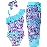 HINTINA Toddler Girl One Piece Ruffle Swimsuit with Cover Up Skirt Bathing Suit Swimwear 2-7Y