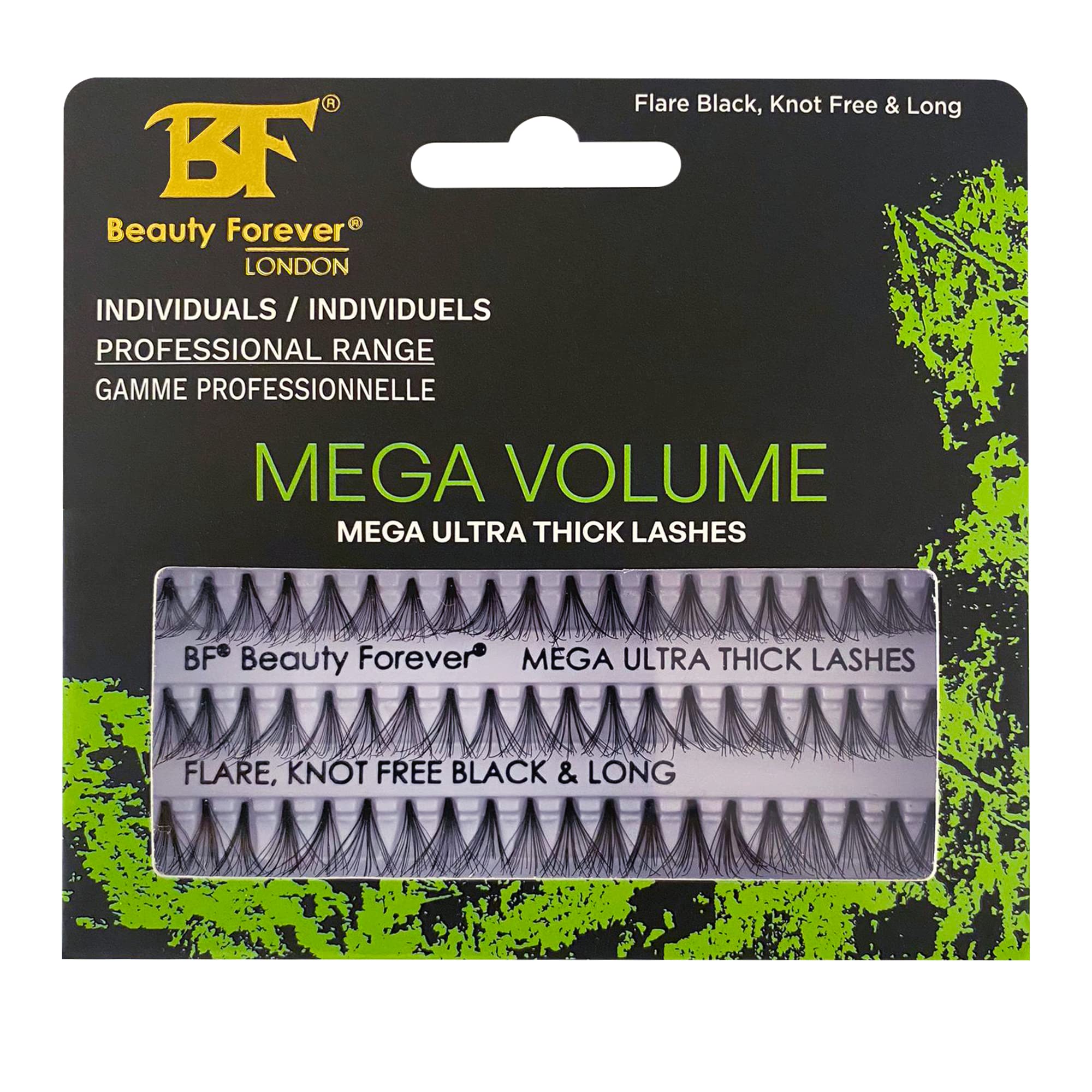 Beauty Forever Individual Mega Ultra Thick Lashes, 12 Ply Flare Black, Knot Free & Short For Mega Volume, Available Sizes, Short, Medium & Long (BF1012-Long)