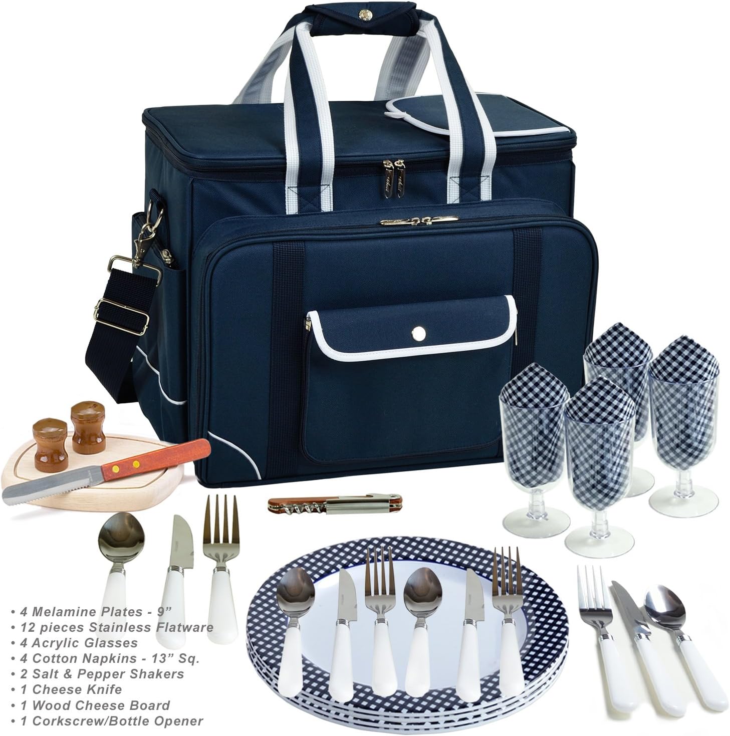 Picnic at Ascot- Original Insulated Picnic Cooler with Service for 4 - Designed & Assembled in the USA: Kitchen & Dining