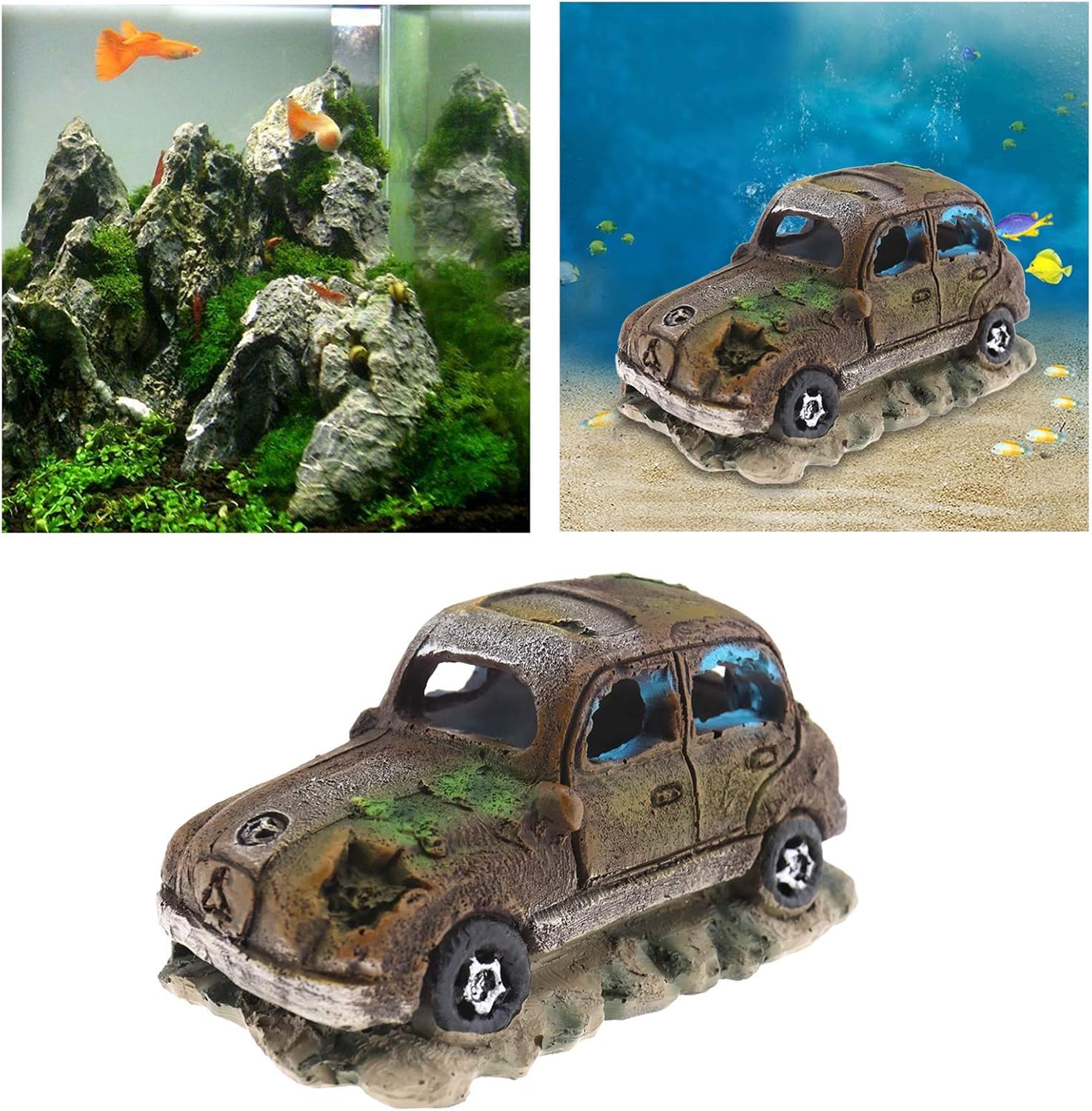 Create idea Aquarium Fish Tank Decor Ornament Resin Imitation Accident Car Landscape Terrarium Home Interior Decorating Accessories 12x7x7cm Brown - Image 5