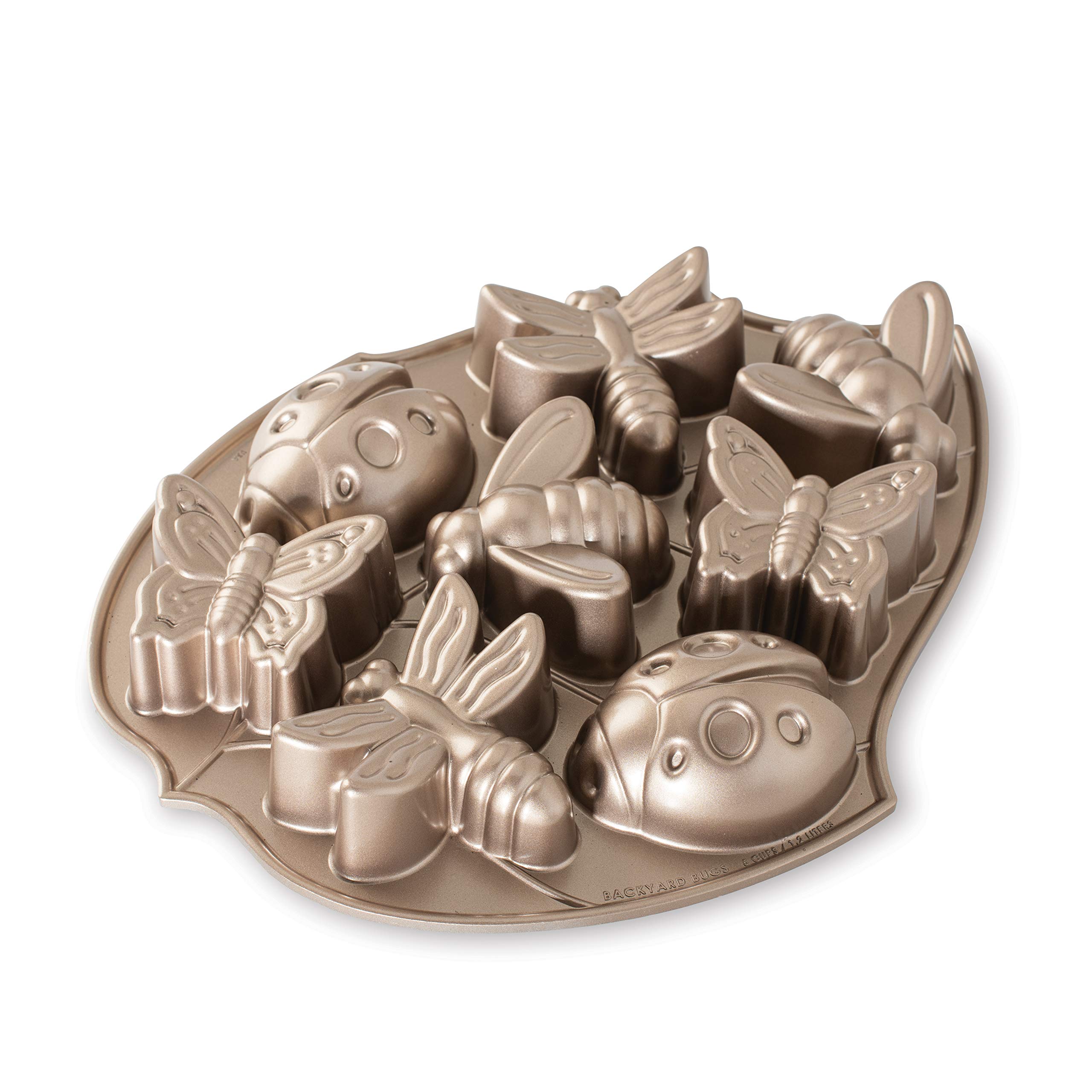 Nordic Ware Backyard Bugs Pan, Garden Creatures Cast Aluminium 3D Tin, 3D Cake Tin with Insect Pattern, Quality Cake Mould Made in the USA, Colour: Toffee, 5 Cup Capacity , one size