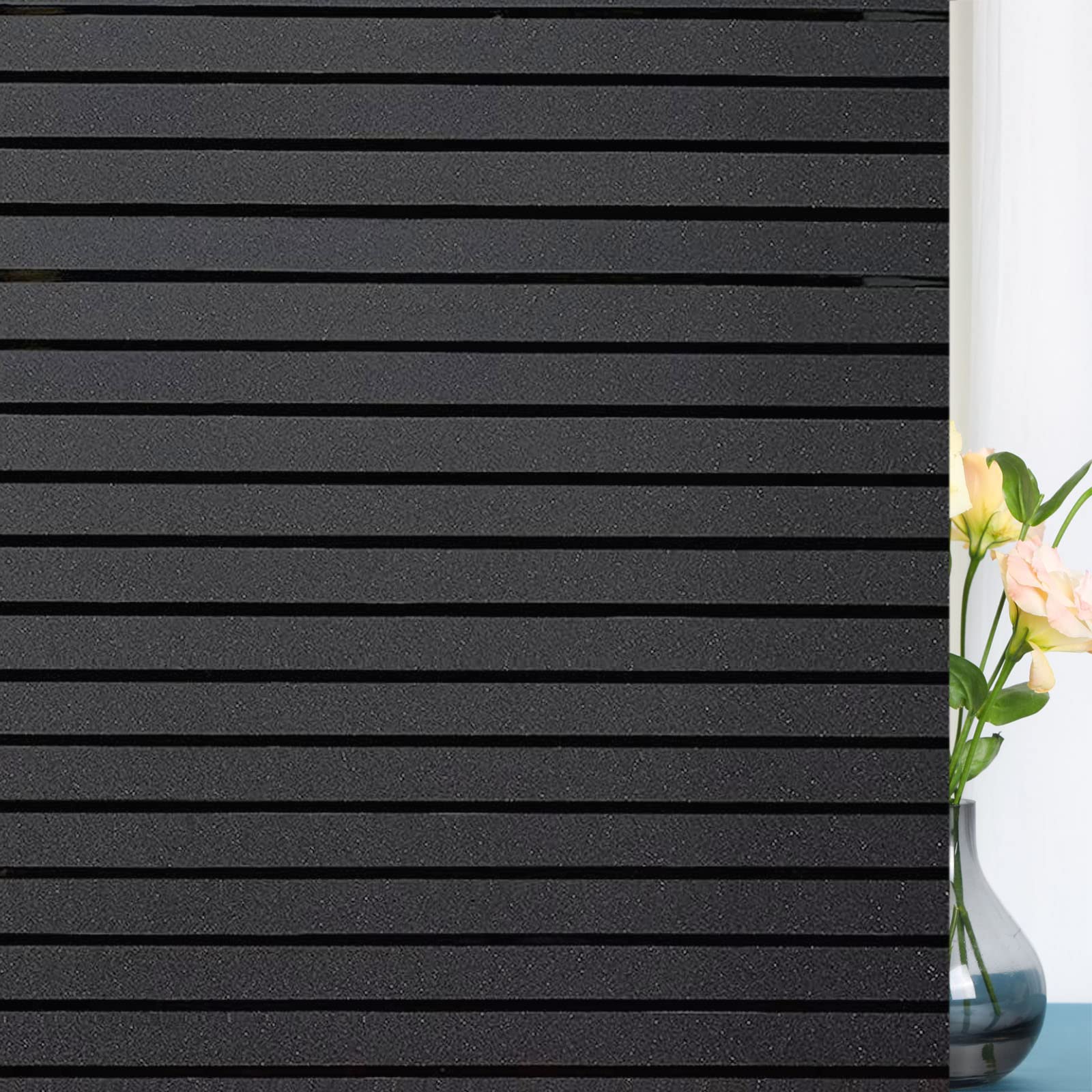 Photo 1 of 100% Blackout Window Film No Glue Room Darkening Static Cling Strips Frosted Sliding Glass Door Film Window Covering Stickers Tints for Home Office,17.5 inches by 78.7 inches
