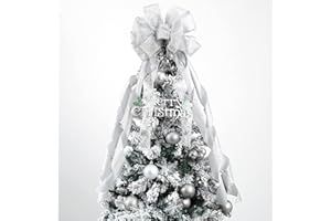 MEEDEE Silver Christmas Tree Topper Silver Glitter Christmas Bows 12" Wide Snowflake Ribbon Bow Silver Christmas Bows Silver Tree Topper Silver Bows for Christmas Tree (1 Pack)