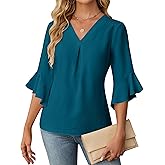 Blooming Jelly Womens 3/4 Length Sleeve Tops Summer Dressy Business Casual Blouses Work Shirts Chiffon V Neck Outfits 2025