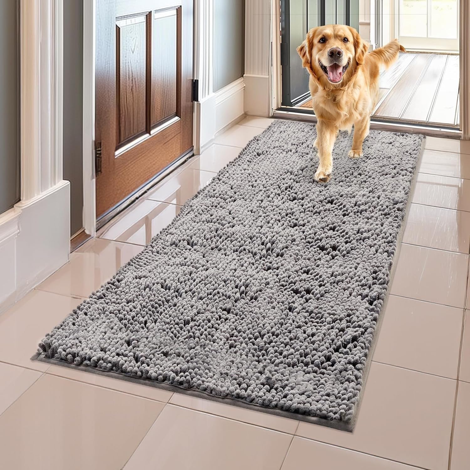 YOOTUKL Chenille Doormat 60X150CM Indoor Non Slip Dirt Trapper Quick Dry Soft Microfiber Durable Rubber Backing Outdoor Mats for Front Back Door, Entryway, Hallway, Kitchen,Bathroom