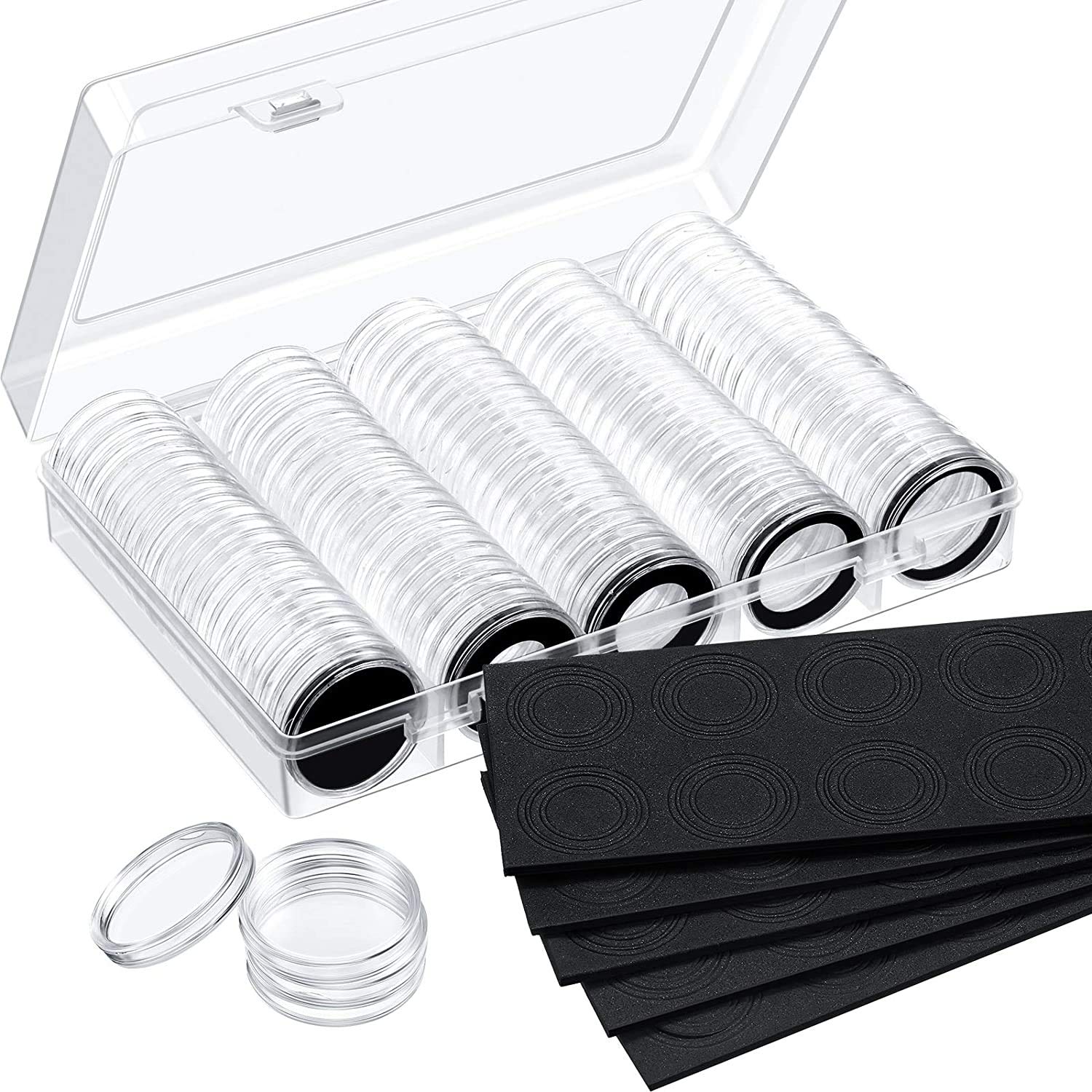 YKKJ 100pcs 30mm Coin Capsules with Storage, Protects & Displays Coins, 5 Size Options, Kid, Unisex