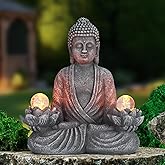 nawaza Buddha Statue Garden 8.2″ Solar Resin for Home Decor Yard Garden Patio Lawn Ornaments, Prayer Spiritual Living Figurine, Decor Outdoor Buddha Figurine Premium Gray