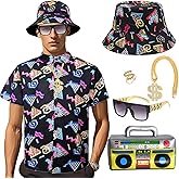 MEFINESHOW 6PCS Mens Hip Hop Costume Accessories Set Vintage 80s 90s Costume Outfit Kit for Rock Disco Party