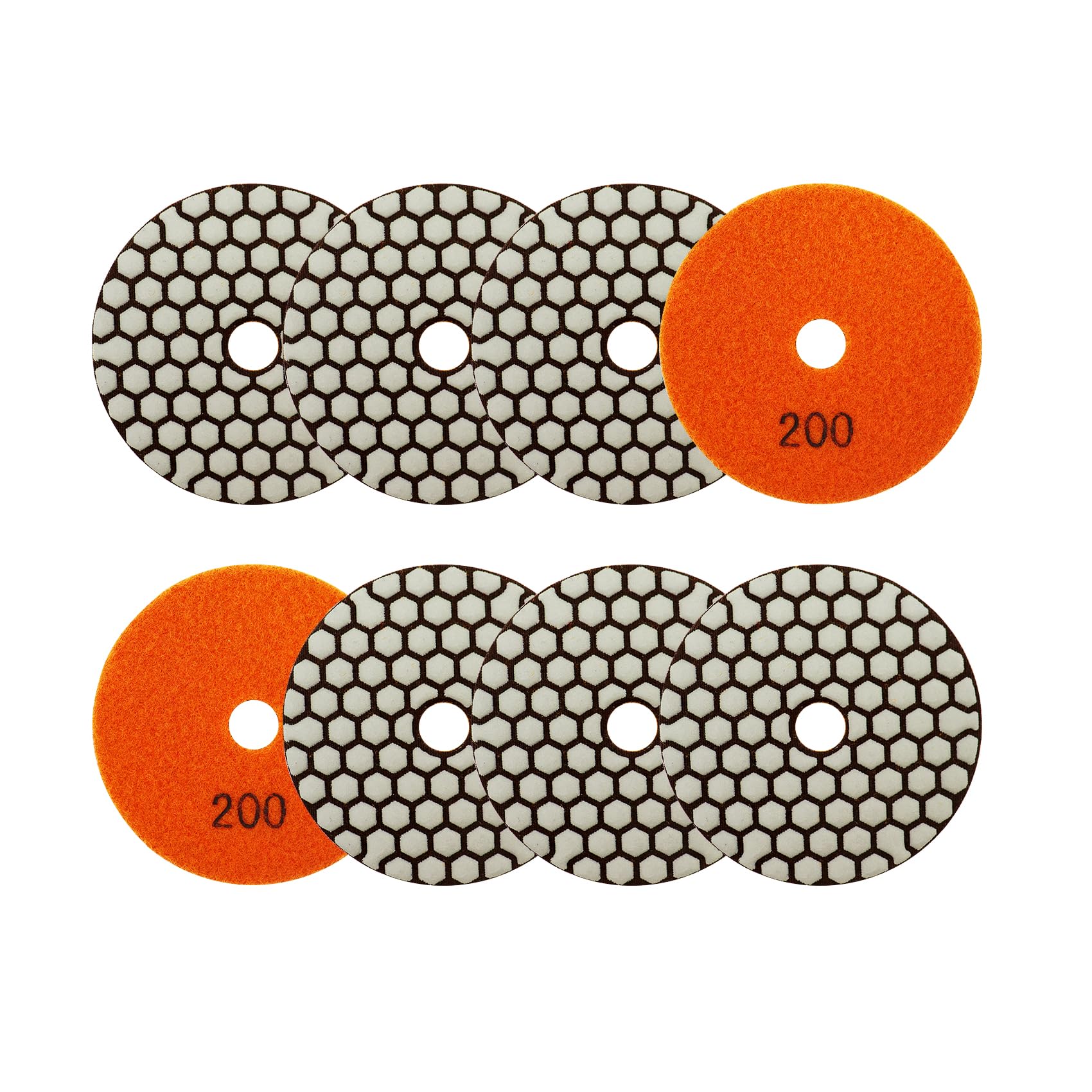 SANLEETEK Dry Diamond Polishing Pads 4"/100mm - 8pcs Grit 200 Polish Pad Kit for Granite Marble Artificial Stone Quartz for Angle Grinder