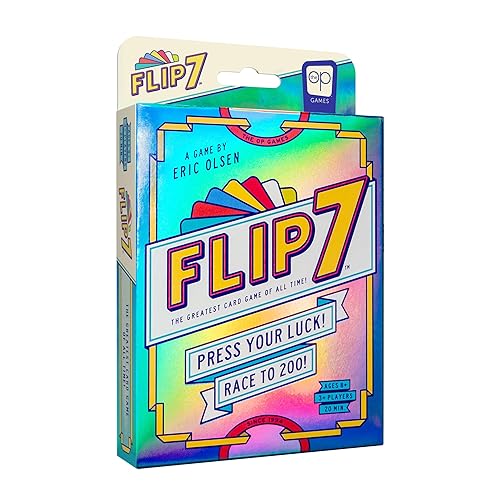 USAOPOLY Flip 7, The Ultimate Blend of Press Your Luck & Strategy, Fast-Paced Addictive Card Game,Quick to Learn & Easy to Teach,Perfect for Game Nights, 3+ Players, Ages 8 & Up, 20 Minutes Play Time